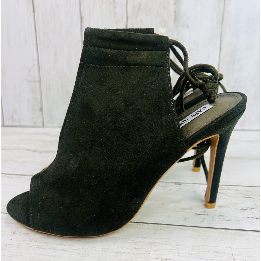 Women's Cape Robbin Olive Green Faux Suede Lace Up Open Toe Heel Booties Size 9